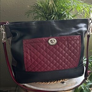 Coach Park Quilted Burgundy and Black Shoulder Bag